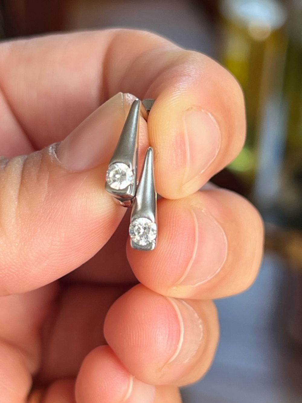 14k white gold  Cone Drop Earrings with Diamonds - Picture 6 of 9